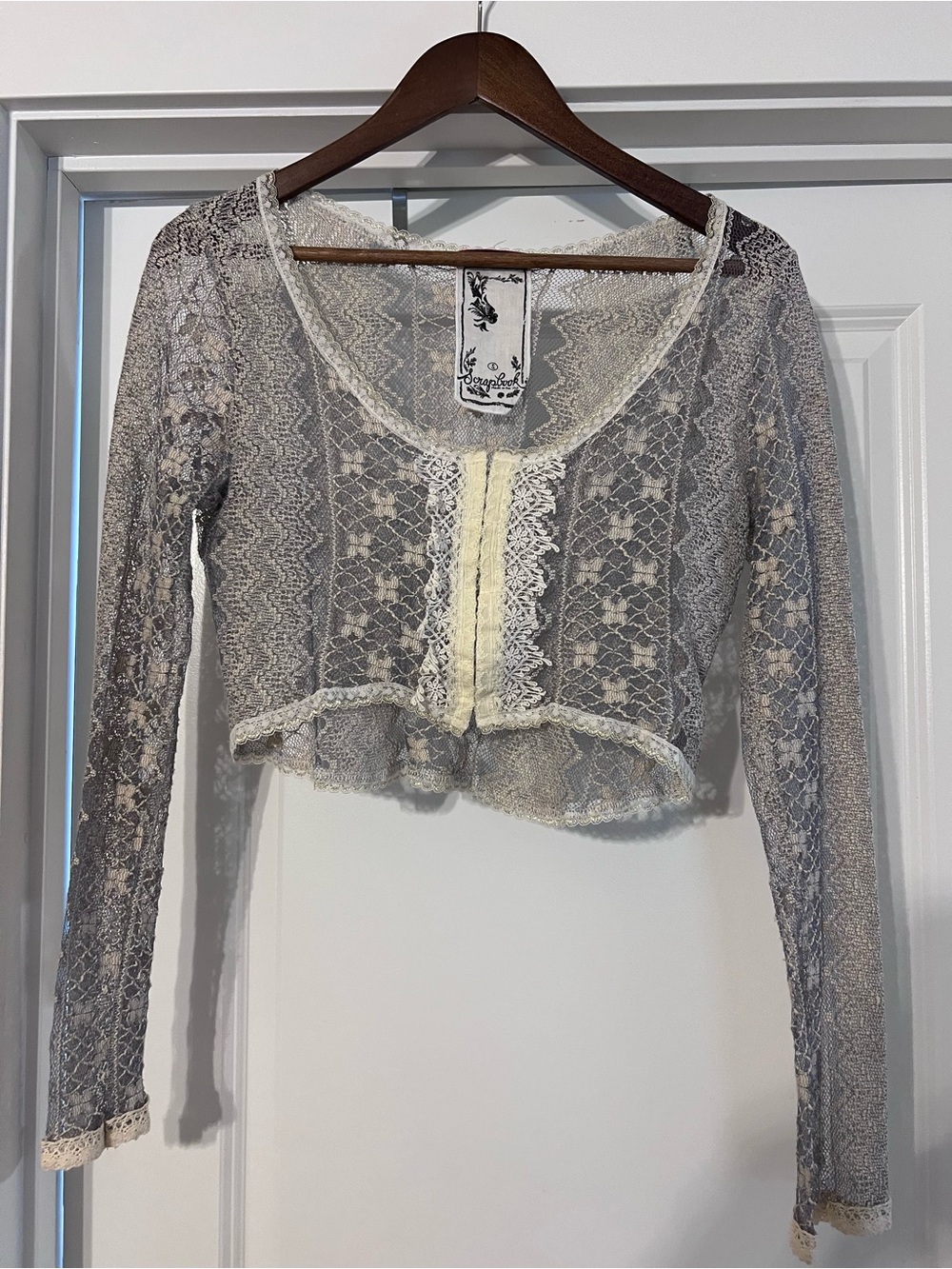 Lace Cropped Long Sleeve Top - Ivory